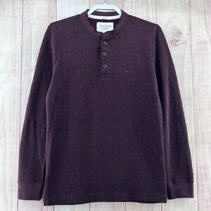 Abercrombie & Fitch Waffle Knit Henley 3 Button Long Sleeve Sz M Maroon Burgundy